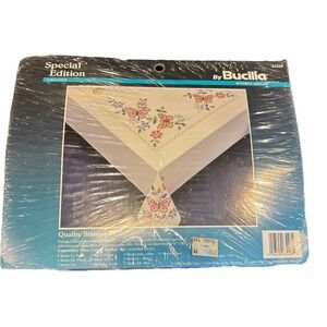 Vtg Bucilla 1991 Tablecloth Cross Stitch Kit 63226 Butterfly‎ Serenade 52x70